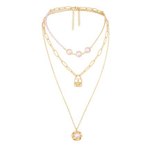 Creative crown oil lamp lock pendant temperament Pearl clavicle chain design female accessories